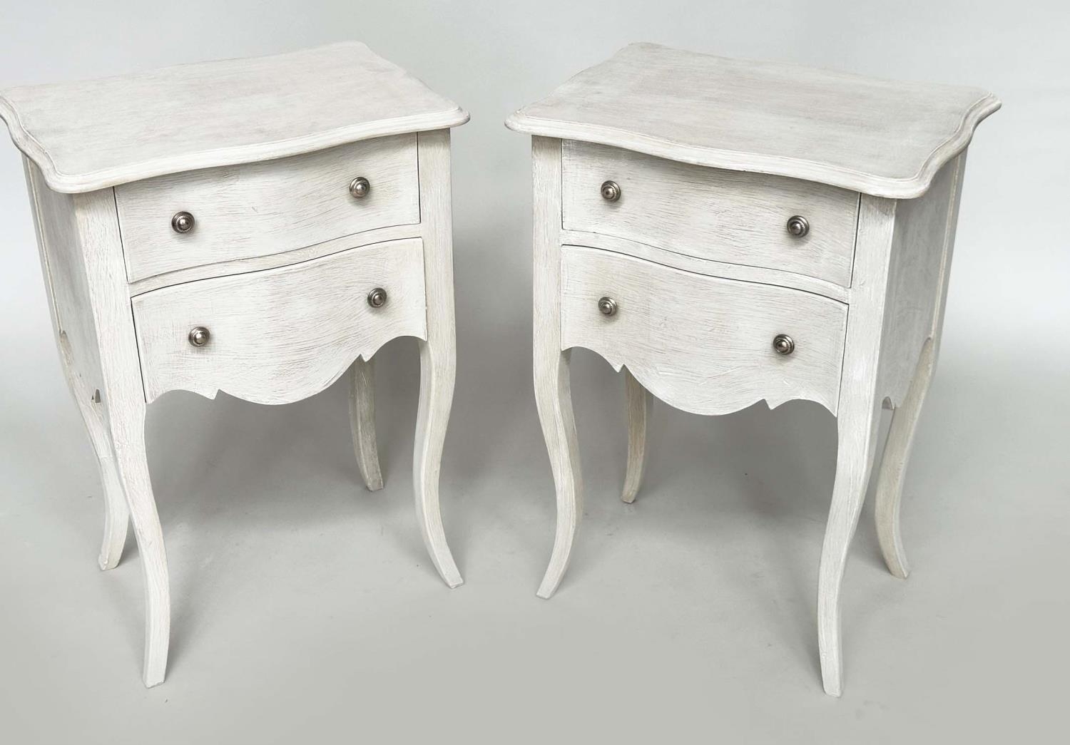BEDSIDE CHESTS, a pair, French traditionally grey painted each with two drawers and cabriole - Bild 7 aus 22