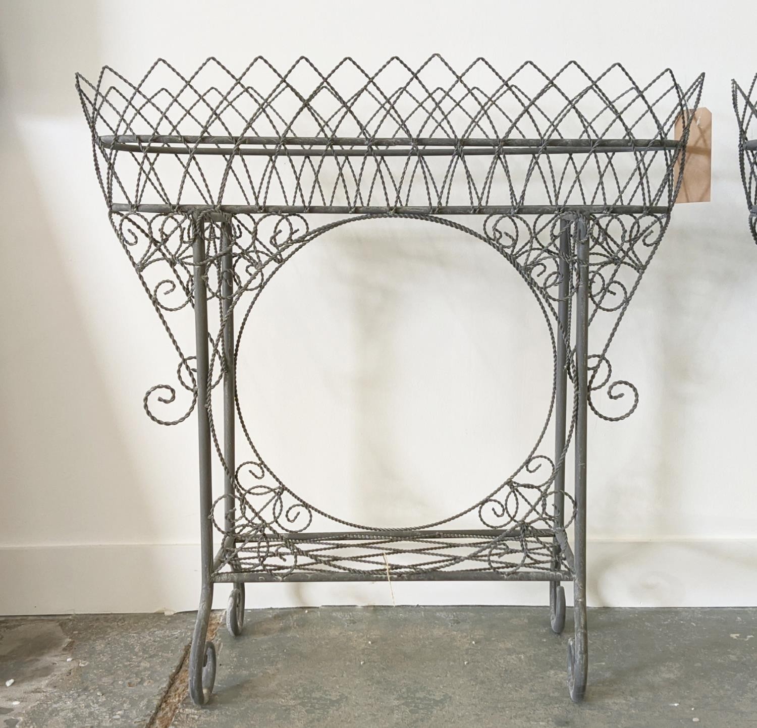 WIRE WORK PLANT STANDS, a pair, 88cm H x 85cm L x 30cm D. (2) - Image 3 of 4