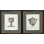 CONTEMPORARY SCHOOL PRINTS, a pair, monochrome studies of urns, 76cm H x 65cm. (2)