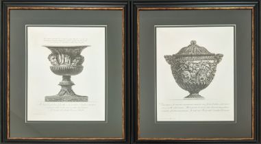 CONTEMPORARY SCHOOL PRINTS, a pair, monochrome studies of urns, 76cm H x 65cm. (2)