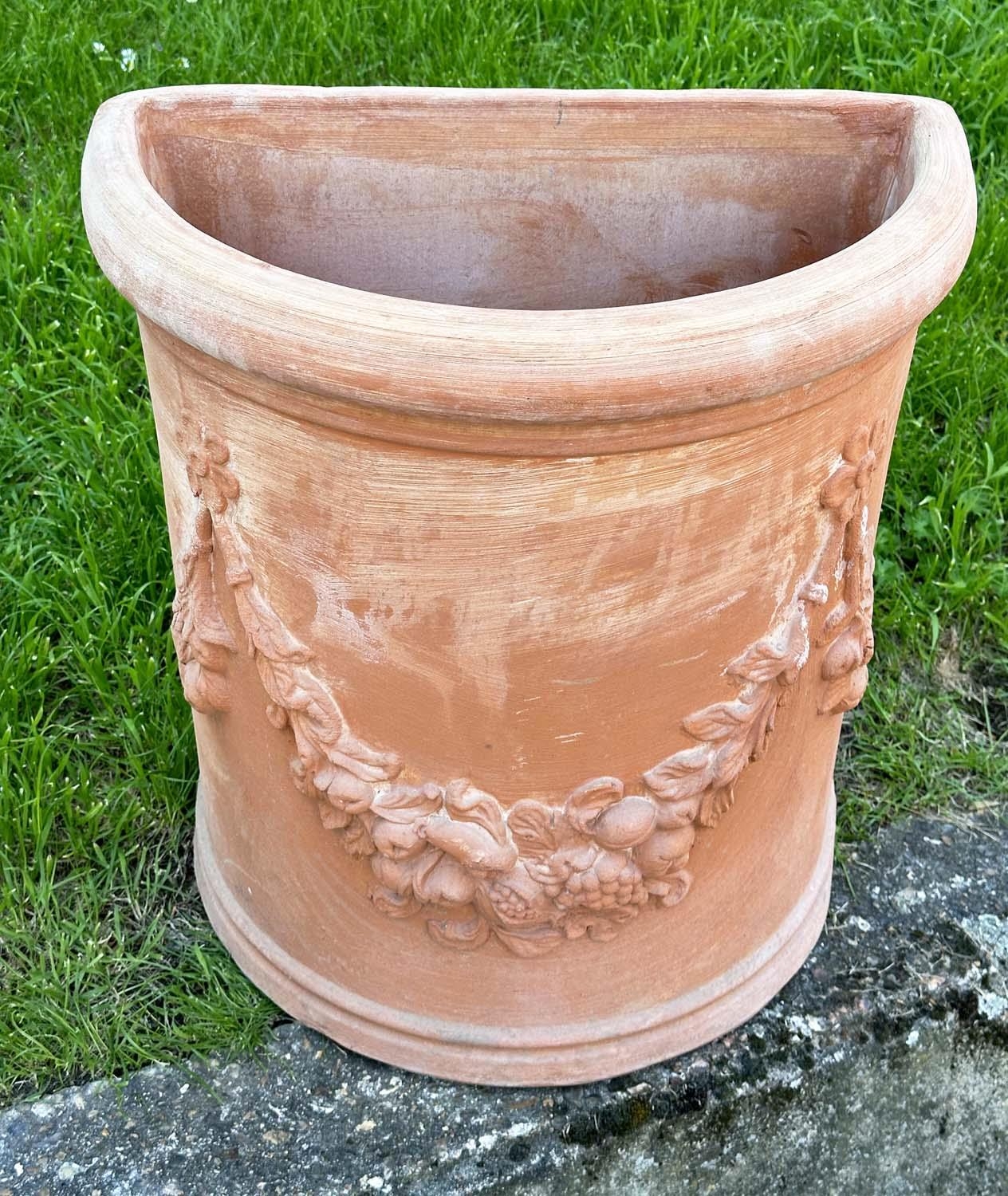 GARDEN PLANTERS, a pair, weathered Tuscan terracotta, D-section with swag decoration, (marks - Bild 19 aus 20