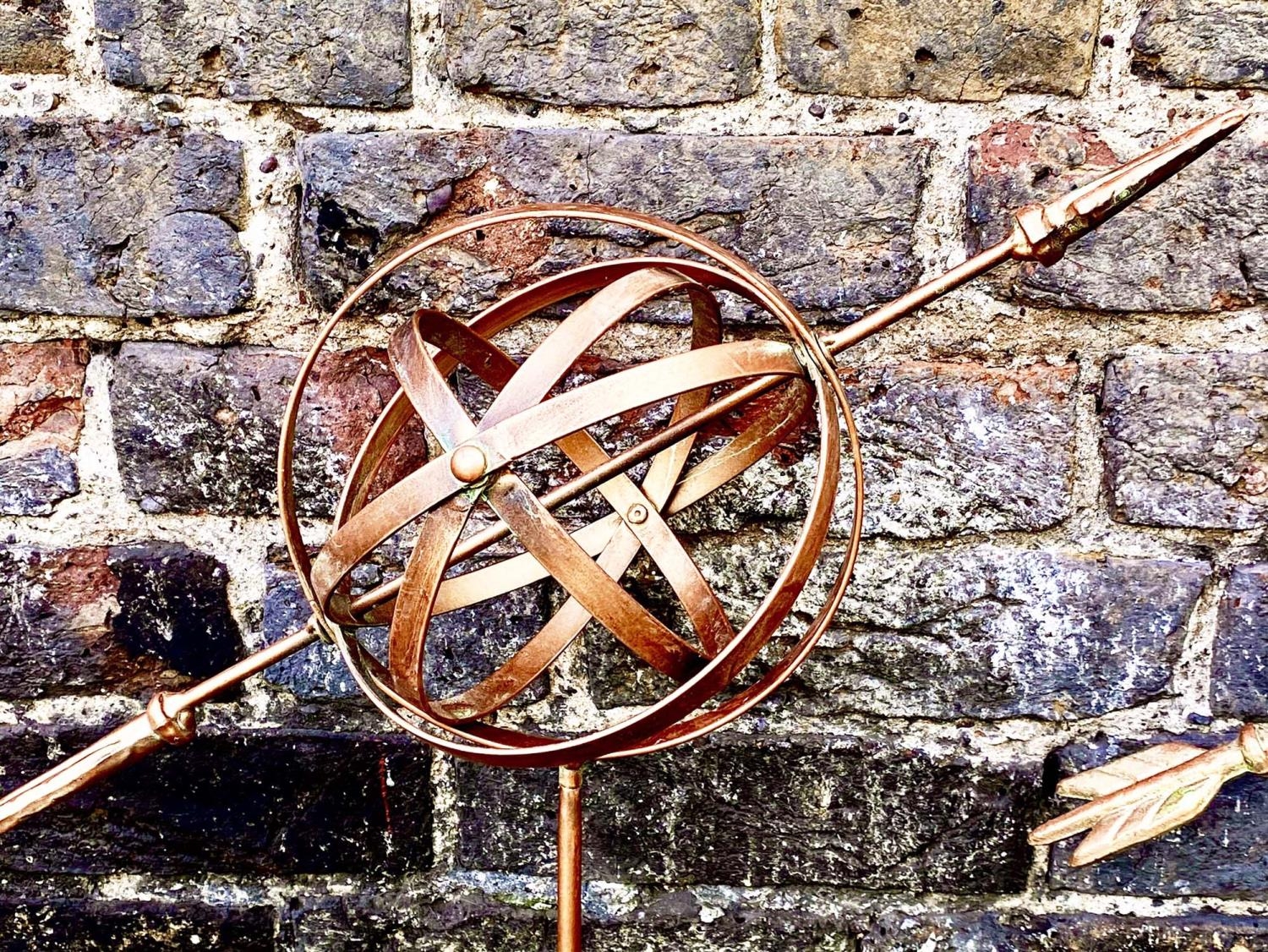 ARMILLARY SPHERE GARDEN STAKES, a set of four, 115cm H x 39cm W x 17cm D. (4) - Image 3 of 3