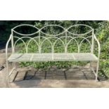 GARDEN BENCH, Regency style, painted metal, 99cm high, 165cm long, 43cm deep.