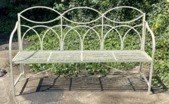 GARDEN BENCH, Regency style, painted metal, 99cm high, 165cm long, 43cm deep.