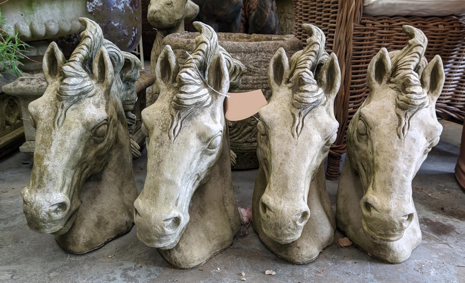 COMPOSITE STONE HORSE HEAD BUSTS, a set of four, 40cm H. (4) - Image 2 of 5