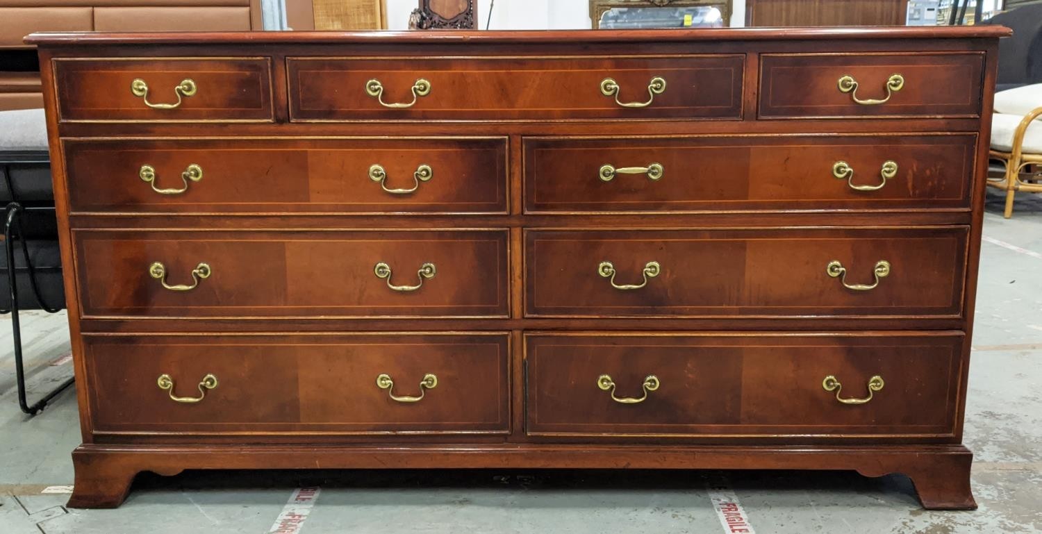 CHEST, Georgian style mahogany and line inlaid with nine drawers, 78cm H x 156cm x 46cm. - Image 3 of 22