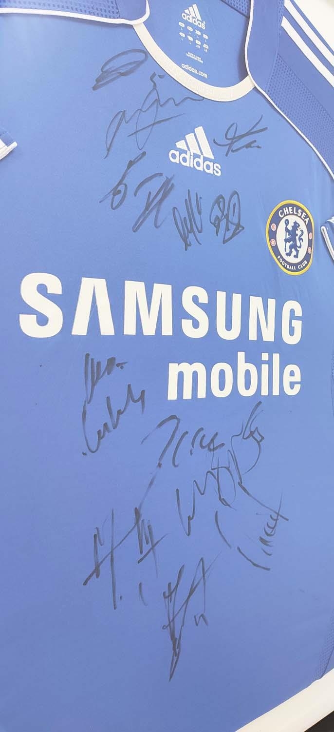 FRAMED CHELSEA SHIRTS, two, one signed by 'Deco', the other with multiple team signatures, 79cm x - Image 2 of 6