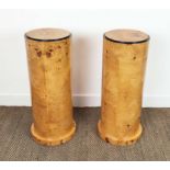 PEDESTAL PLINTHS, a pair, Art Deco style burr wood, 80cm H x 30cm. (2)