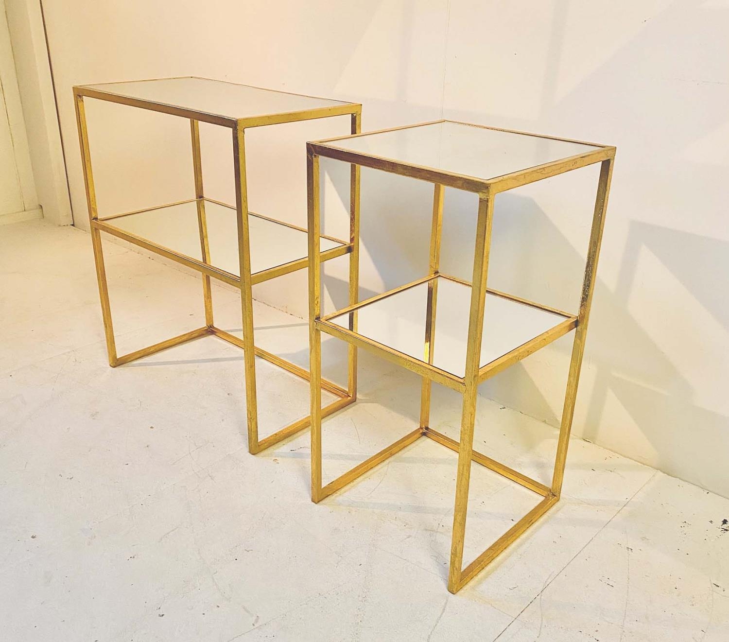 SIDE TABLES, a set of two, of two-tier form, both gilt metal and mirrored glass, largest 60cm H x - Bild 4 aus 4