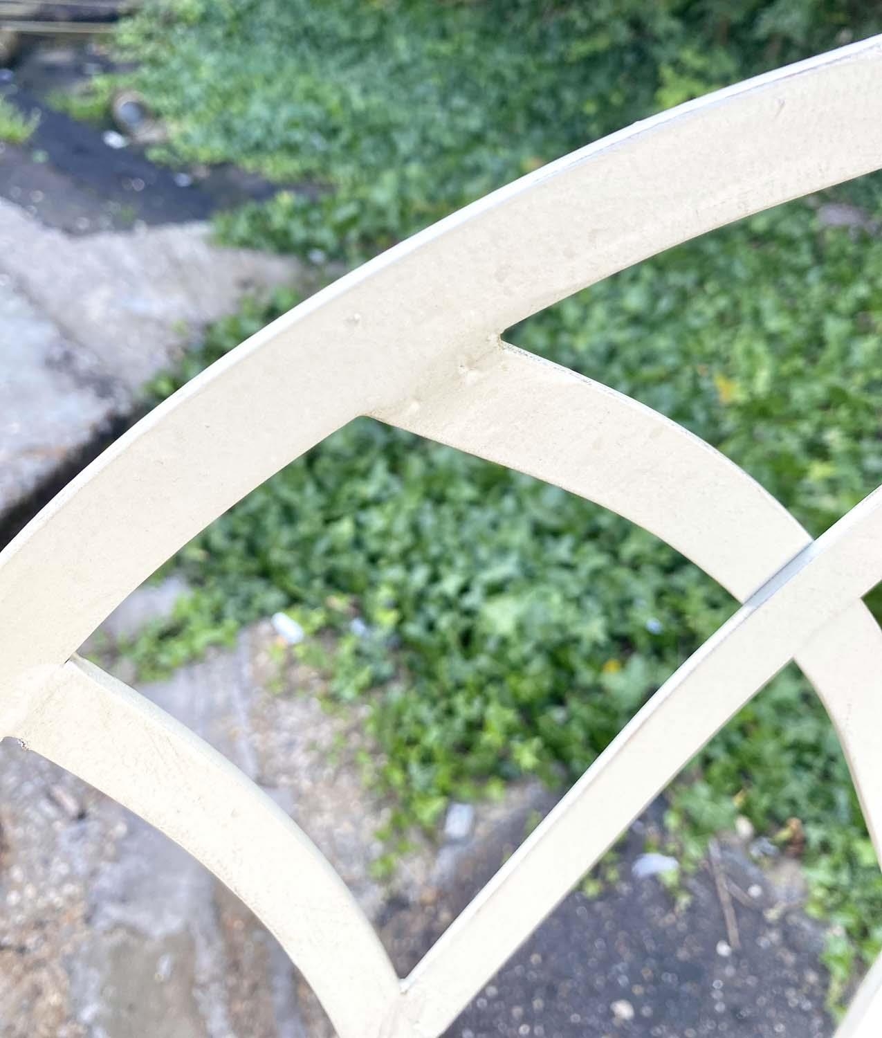 GARDEN BENCH, Gothic design white painted metal, 103cm H x 103cm W x 55cm D. - Image 2 of 4