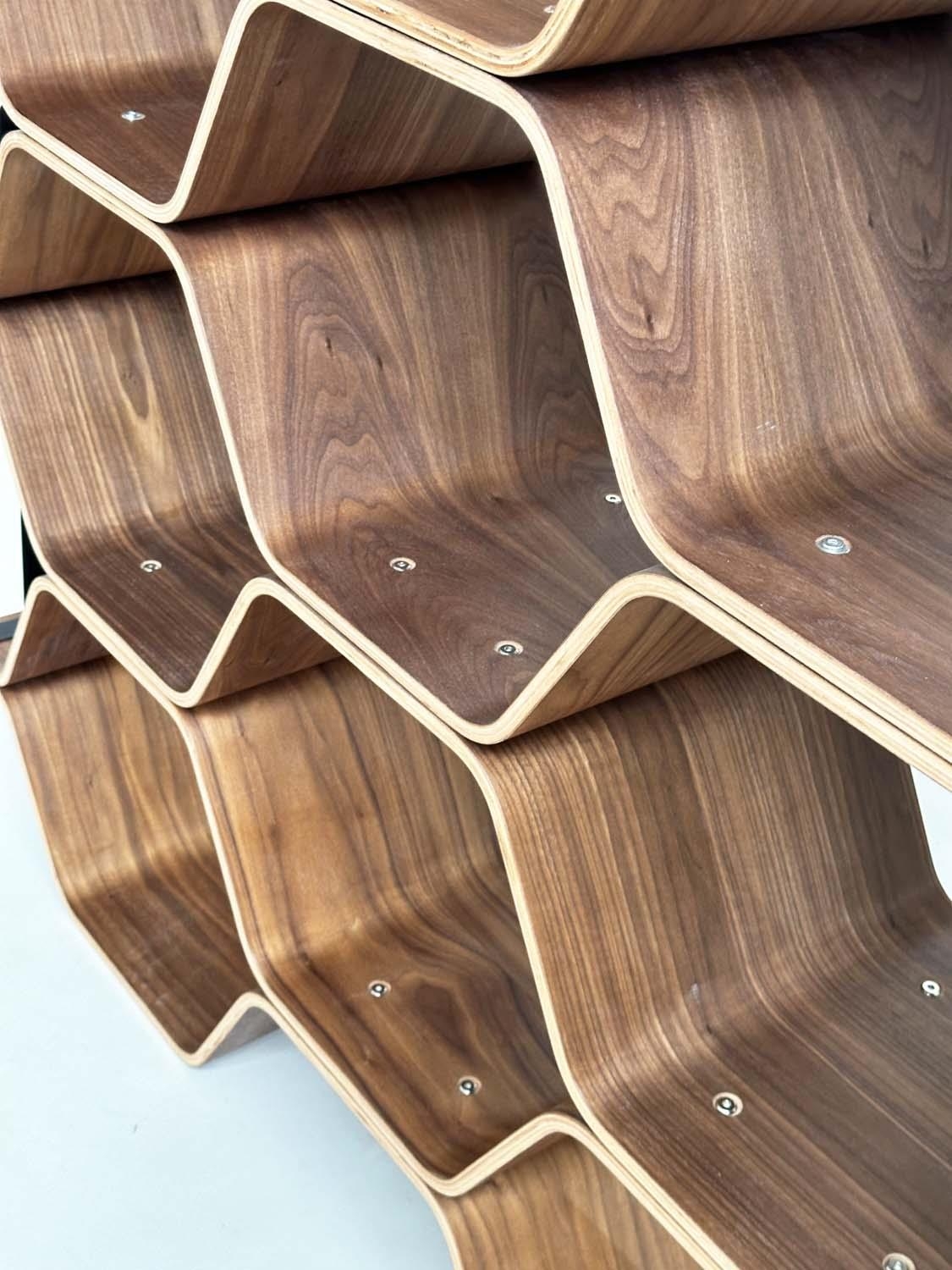 SHELVES BY LUKA STEPAN, walnut veneered plywood polygon shelving system, 136cm x 150cm H x 32cm. - Image 3 of 9