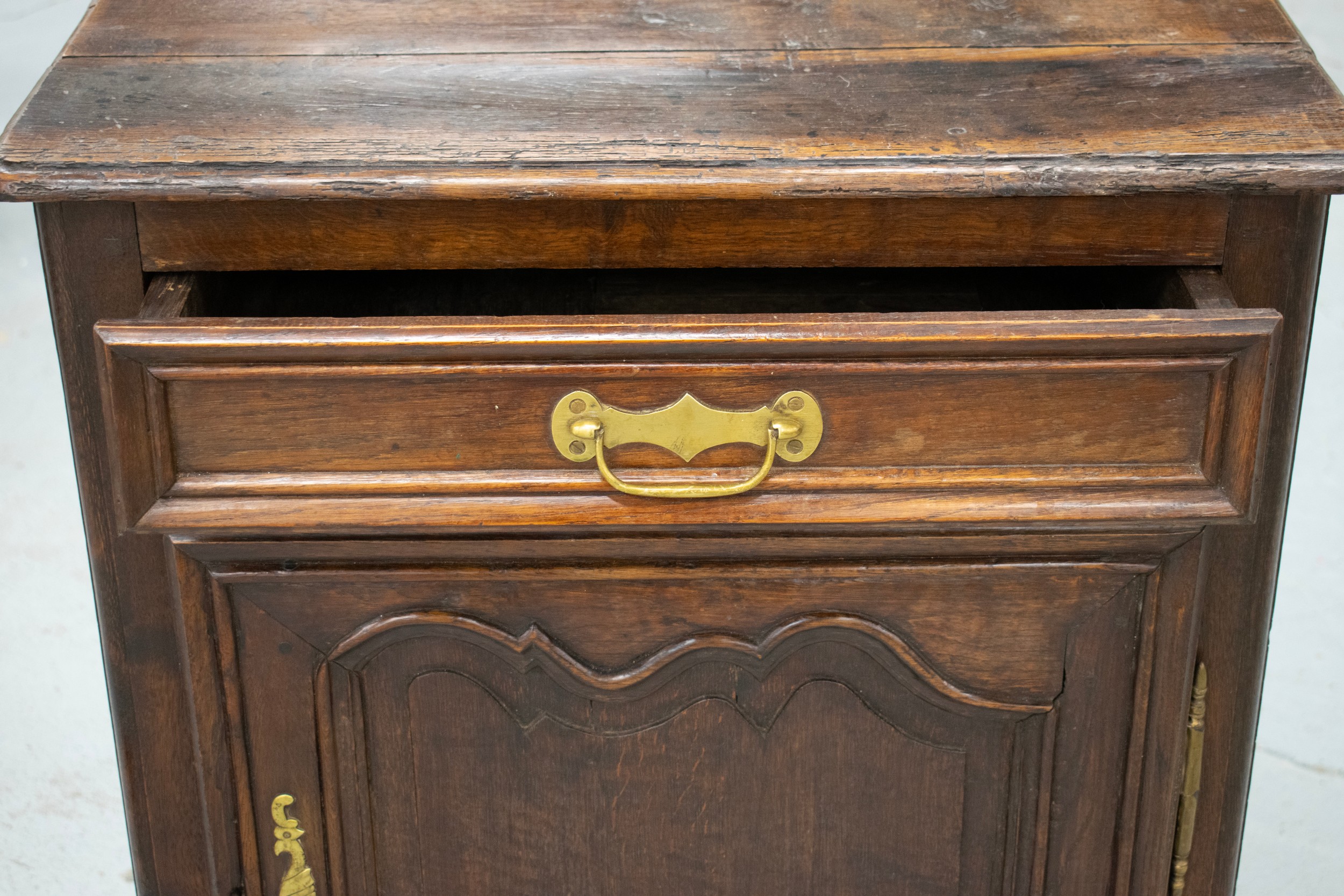 SIDE CABINET, early 19th century French oak with single drawer and door, 88cm H x 66cm W x 42cm D. - Image 2 of 5