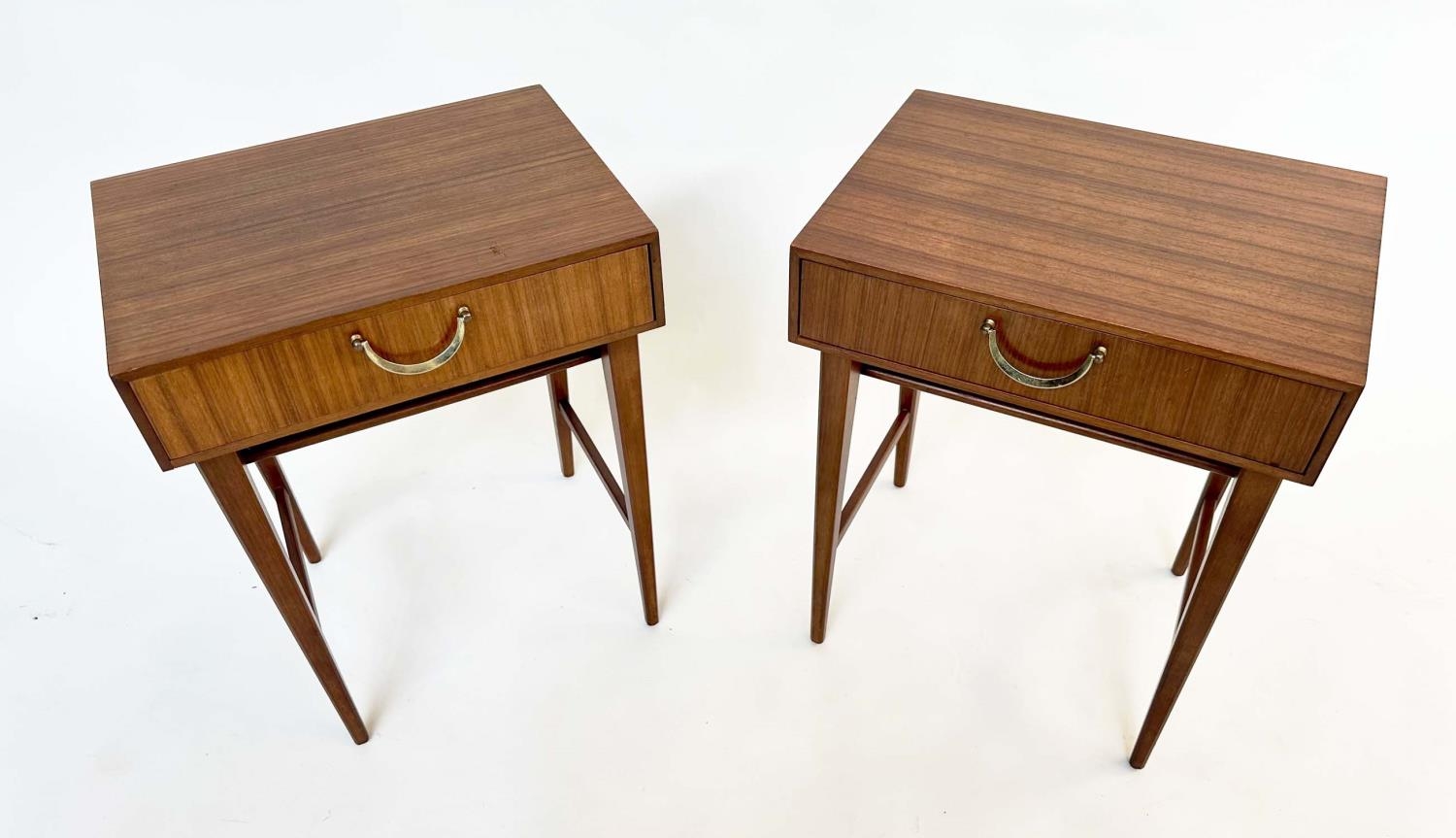 MEREDEW LAMP TABLES, a pair, 1970s Afromosia and teak, each with frieze drawer and stretchered - Image 4 of 9