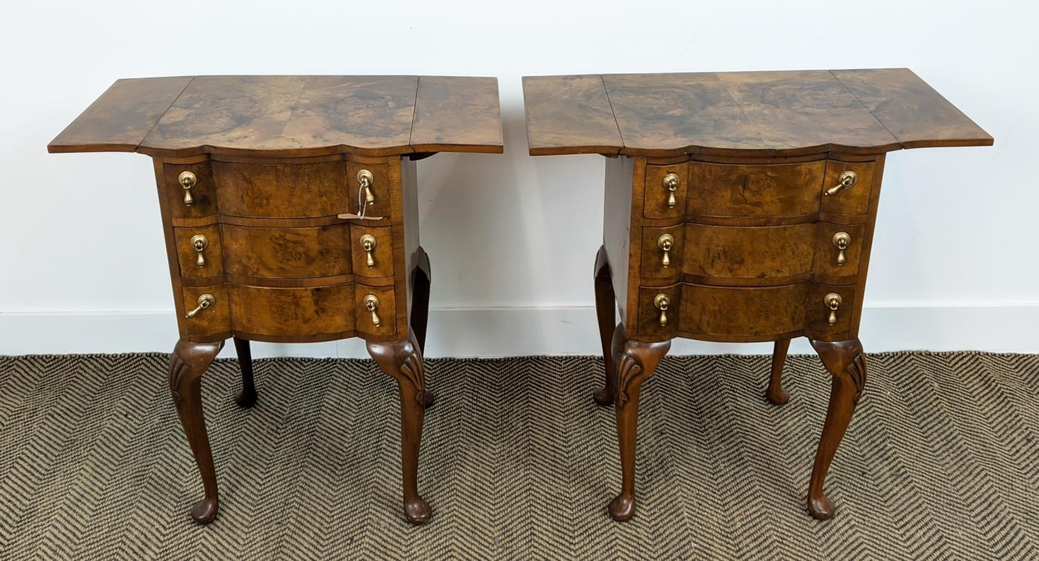 BEDSIDE CHESTS, a pair, Georgian style burr walnut, each with drop flap top above three drawers, - Bild 10 aus 20