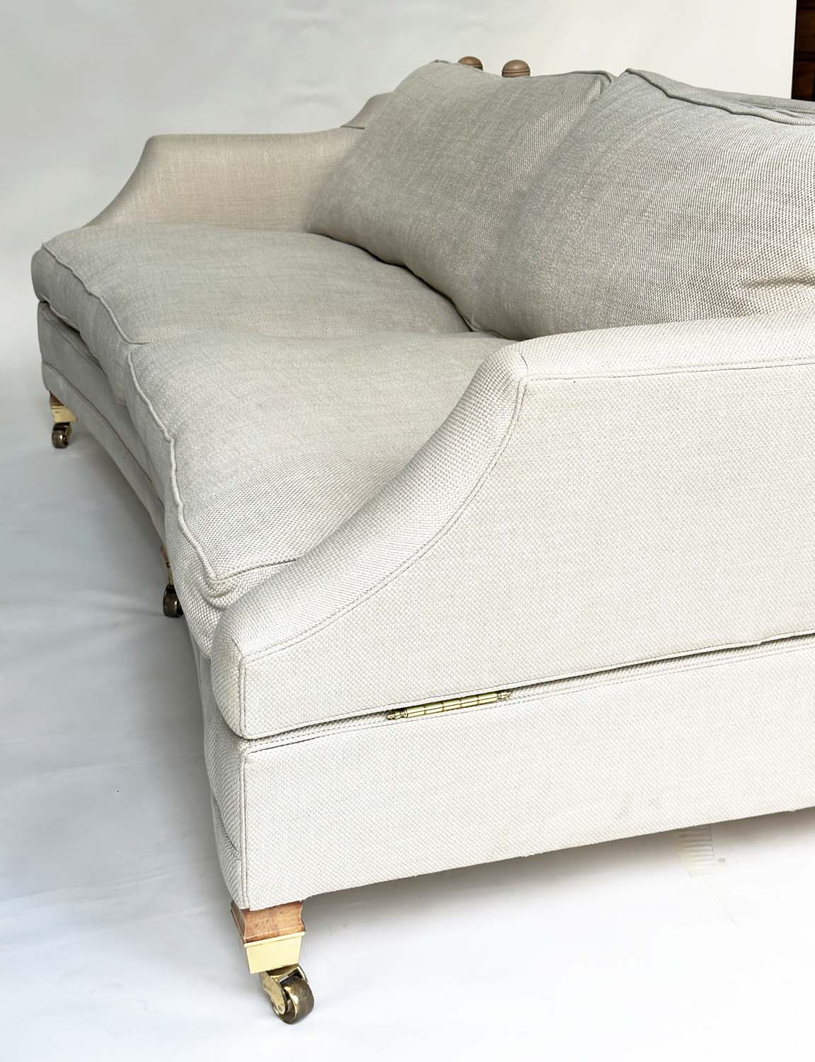 KNOLL SOFA BY DURESTA, grey linen upholstered with down swept arms, feather filled cushions and - Image 9 of 14