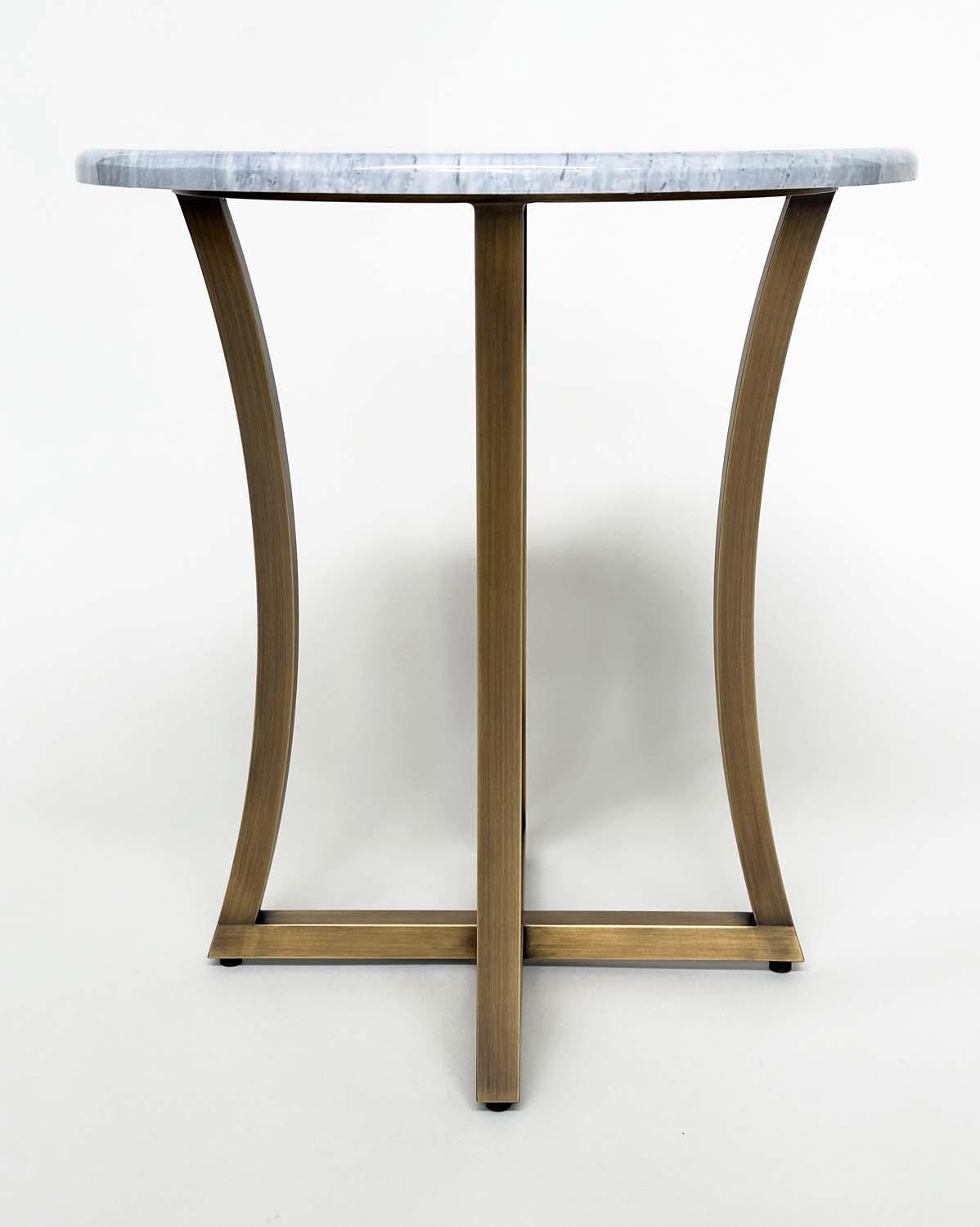 DECCA SIDE TABLE, circular grey/white marble and curved interlocking gilt metal bronzed supports, - Bild 4 aus 6