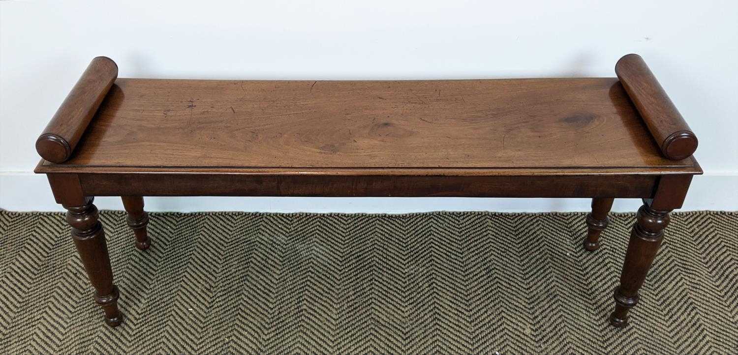 HALL BENCH, Victorian and later mahogany with turned supports, 113cm L x 32cm D x 52cm H. - Bild 3 aus 14