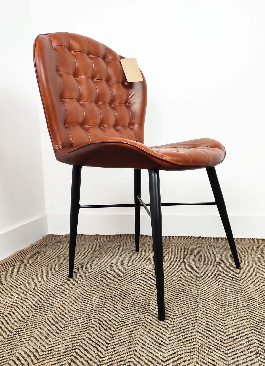 SIDE CHAIRS, a pair, tan leather upholstery on metal supports, 58cm x 90cm H x 50cm. (2) - Bild 2 aus 6