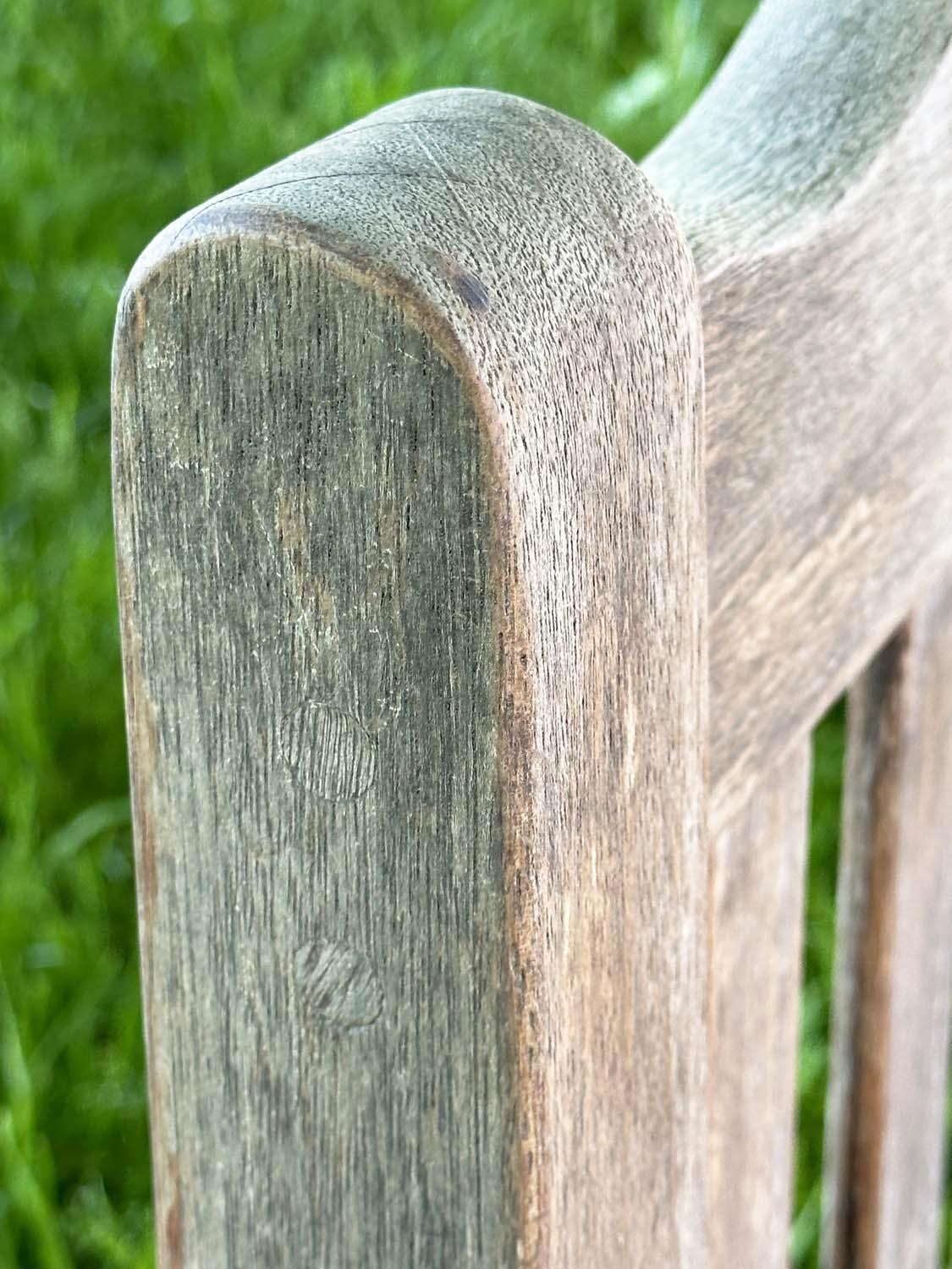 GARDEN ARMCHAIRS BY BRIDGMAN & CO LTD, a pair, well weathered teak with generous seats, slatted - Bild 13 aus 22