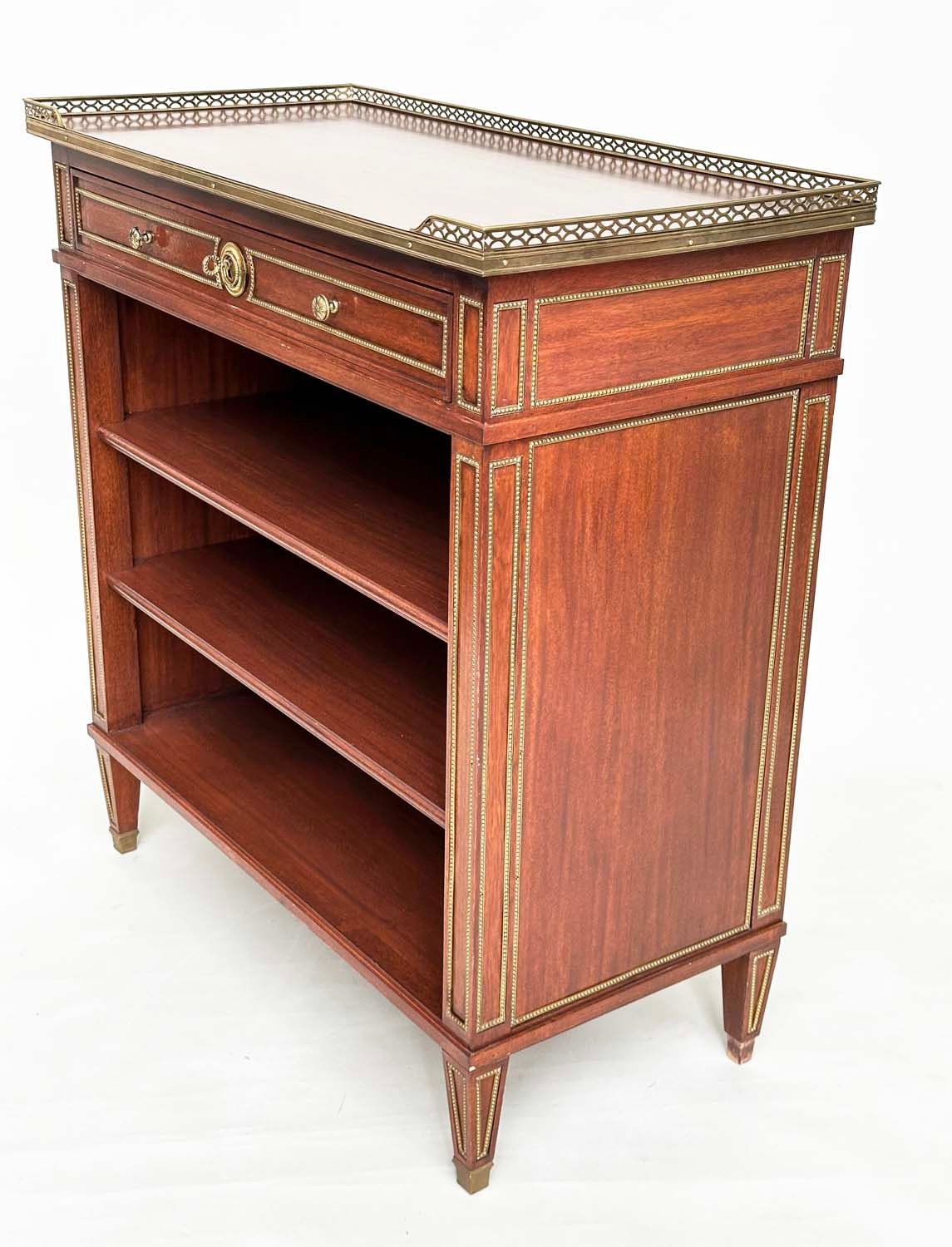 OPEN BOOKCASE, French Directoire style mahogany and gilt metal mounted with gallery, drawer and - Bild 9 aus 14