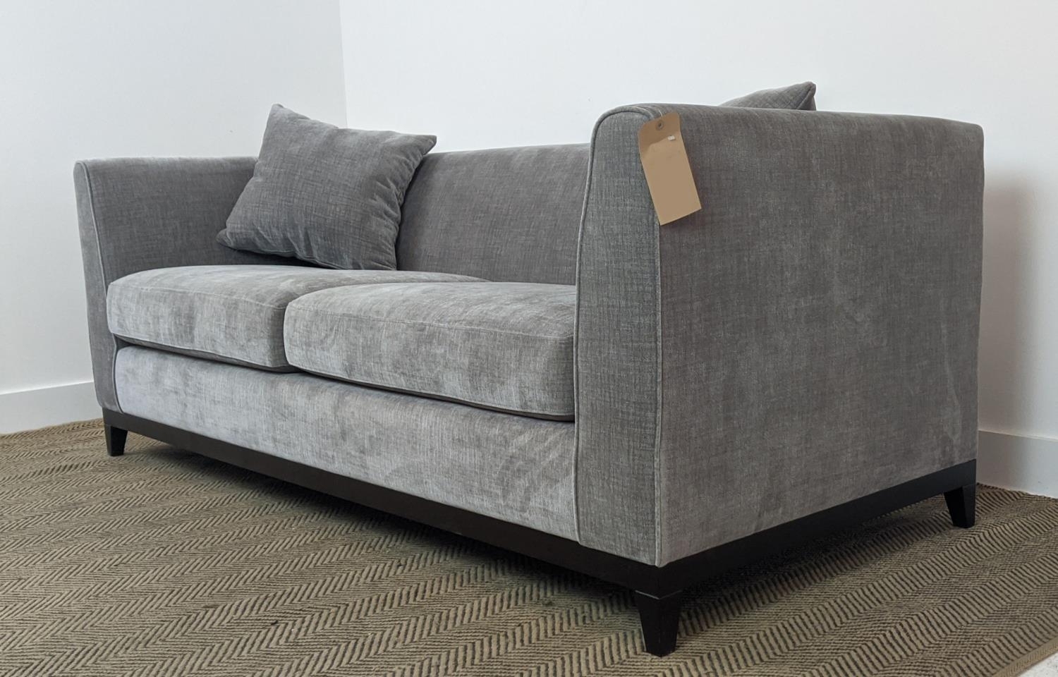 SOFA, dark grey upholstered, ebonised supports, 200cm x 85cm x 90cm. - Image 5 of 7