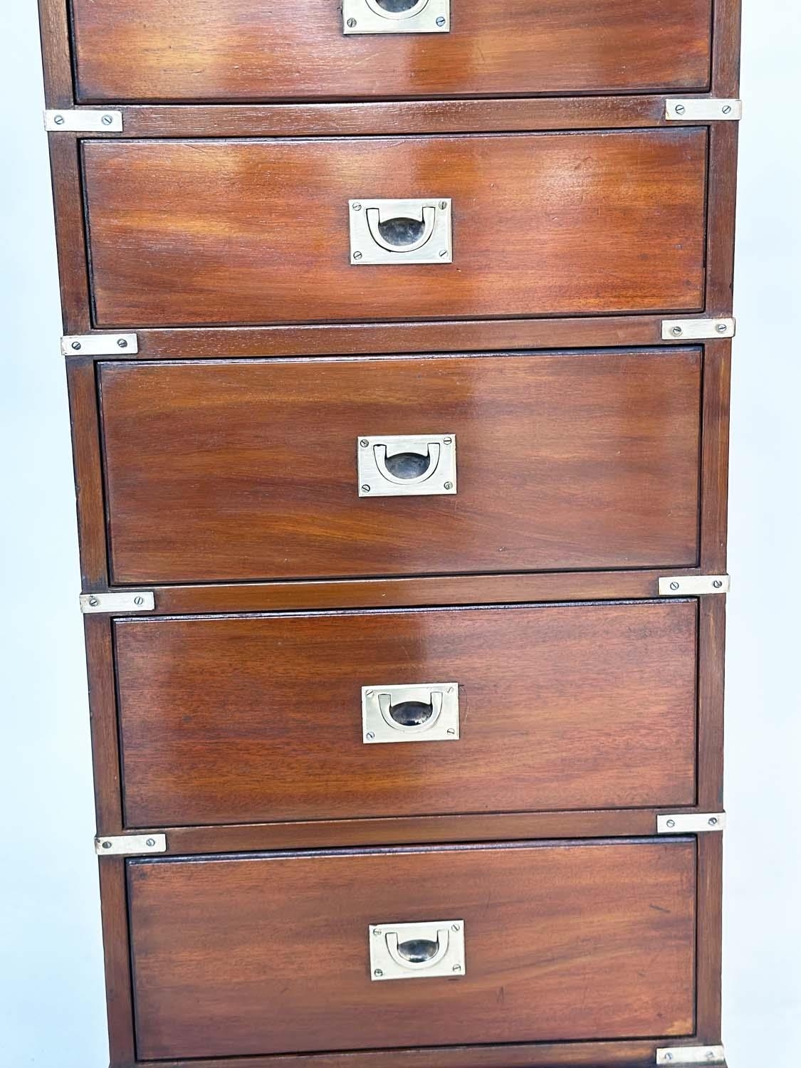 TALL CHEST, campaign style mahogany and brass bound with two short and five long drawers, 46cm W x - Image 4 of 7