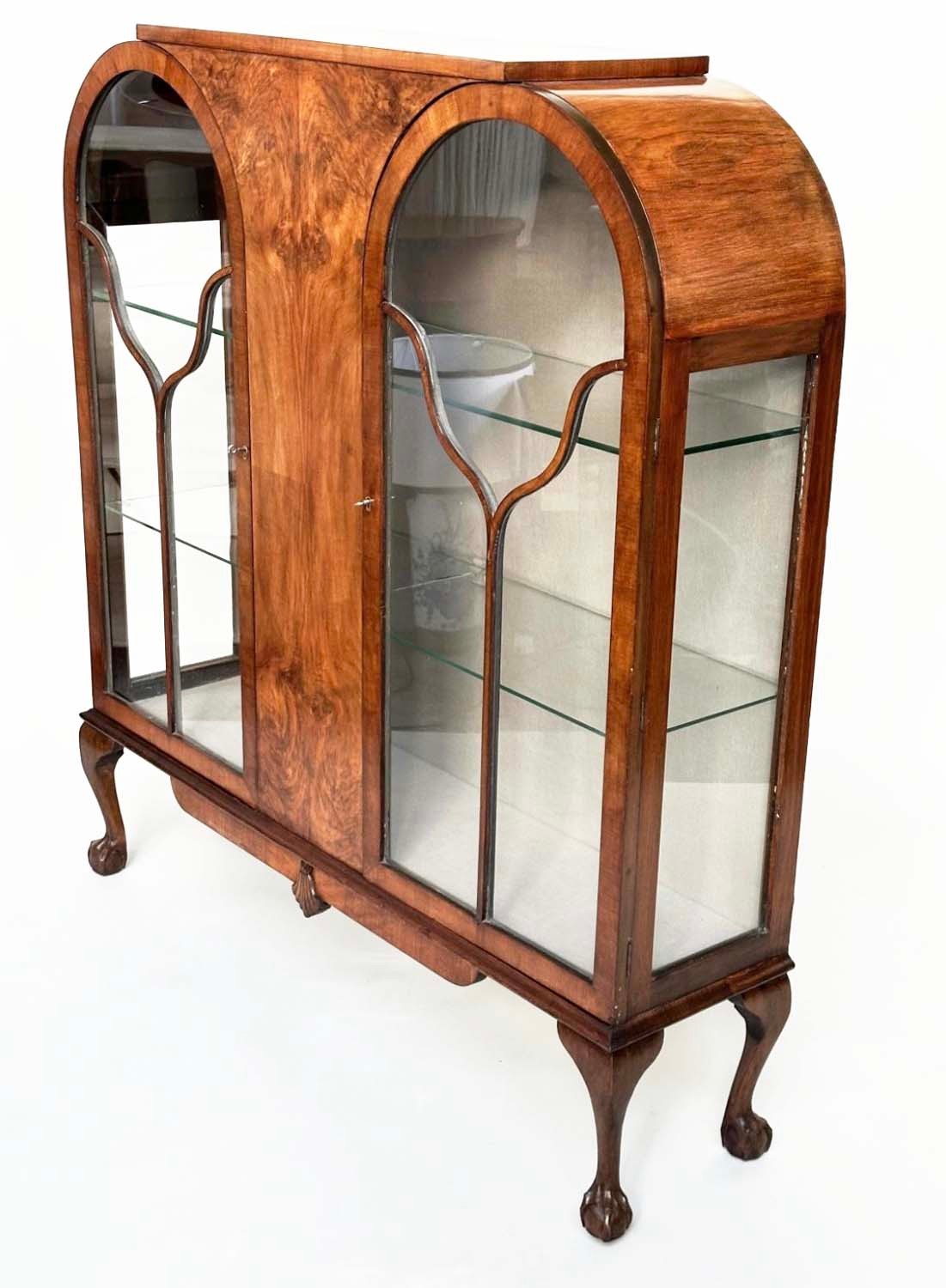 ART DECO DISPLAY CASE, burr walnut with two arched glazed doors enclosing shelves, 117cm W x 128cm H - Image 6 of 6