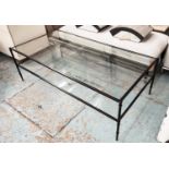 NEPTUNE CONISTON TABLE, 140.5cm x 70cm x 40.5cm, black painted metal, two glass tiers.