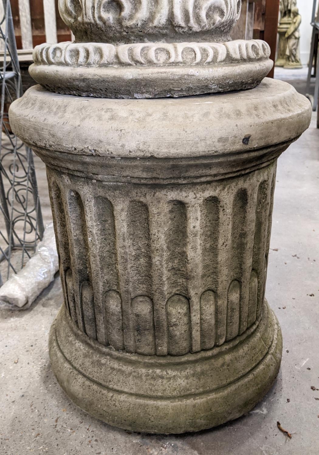 TWO COMPOSITE STONE PLANTERS ON STANDS, a pair, 50cm W x 89cm H. (4) - Bild 5 aus 5