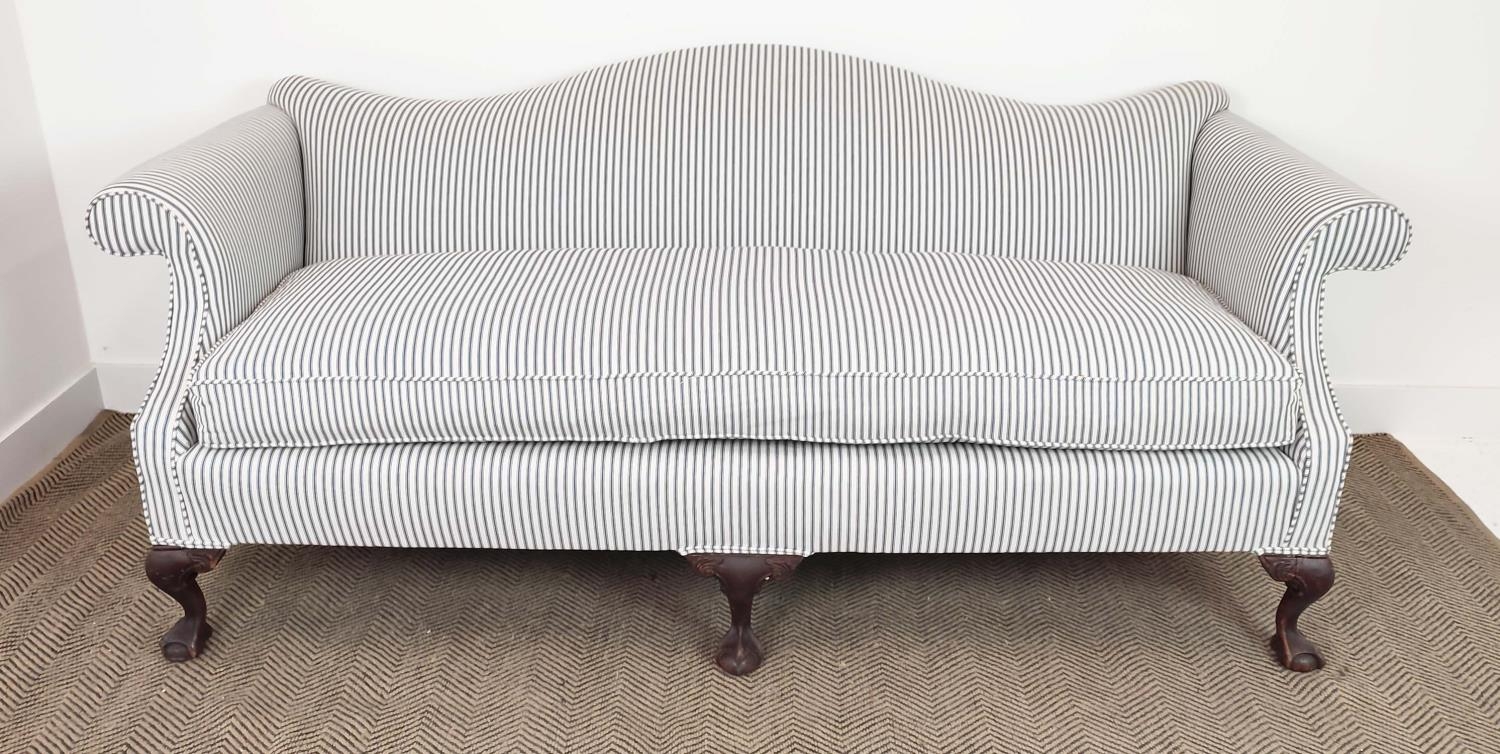 SOFA, George III style in new ticking upholstery, 85cm H x 204cm. - Image 2 of 14