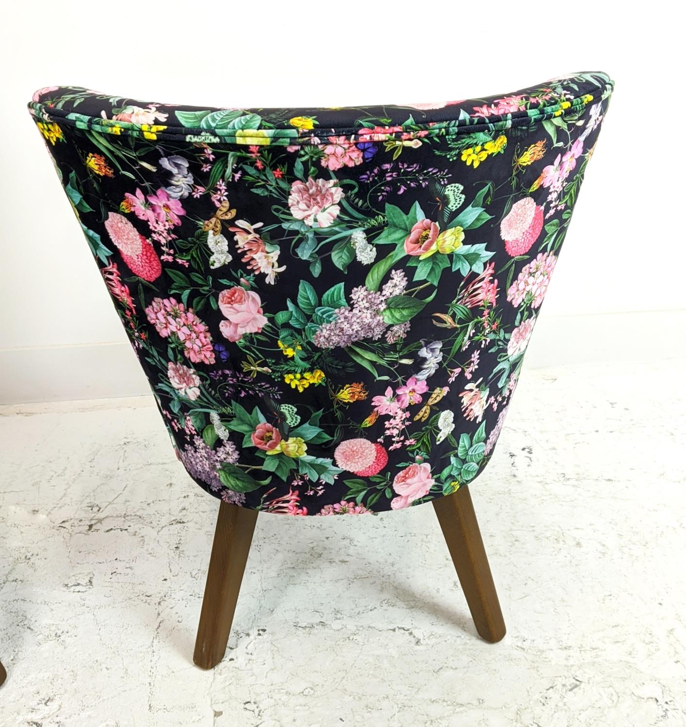 COCKTAIL CHAIRS, a pair, newly upholstered in flower and butterfly patterned velvet, 74cm H x 66cm W - Image 15 of 16