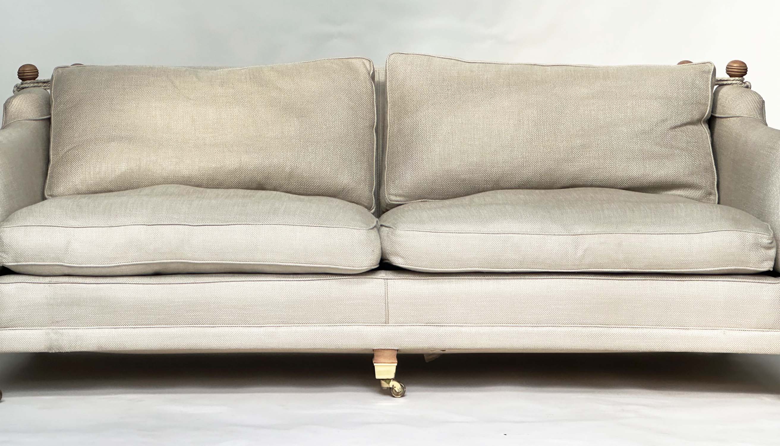 KNOLL SOFA BY DURESTA, grey linen upholstered with down swept arms, feather filled cushions and - Image 13 of 14