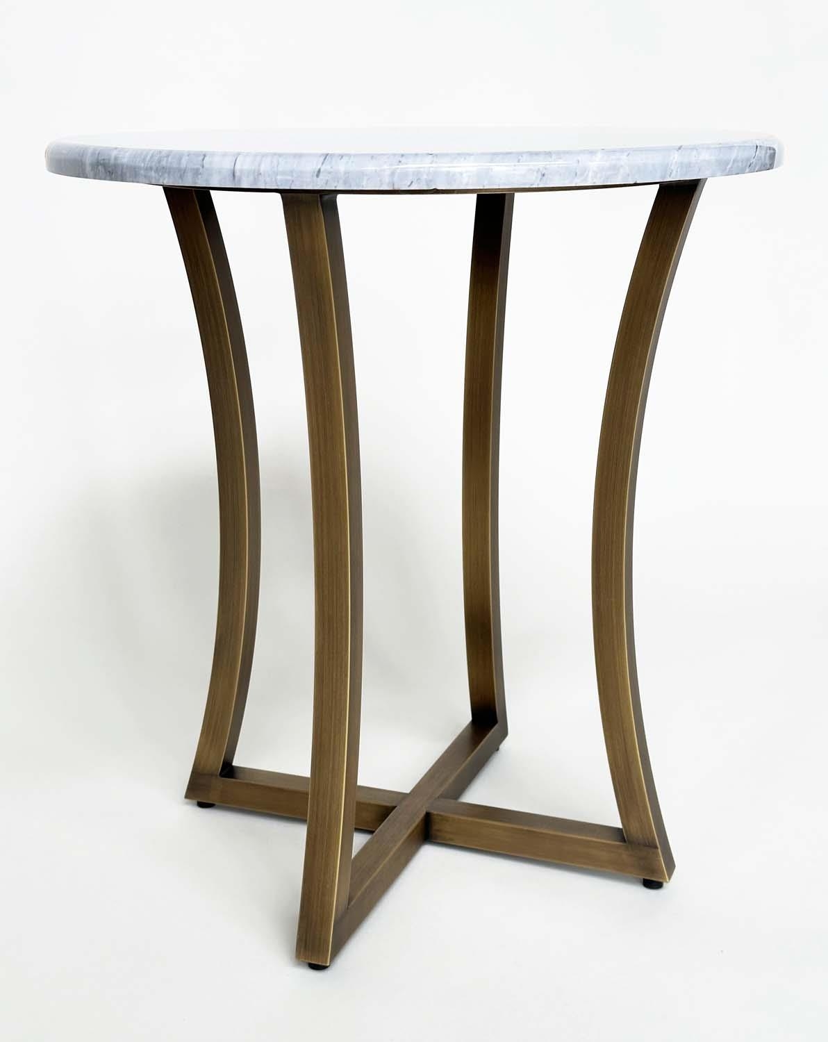 DECCA SIDE TABLE, circular grey/white marble and curved interlocking gilt metal bronzed supports, - Bild 6 aus 6
