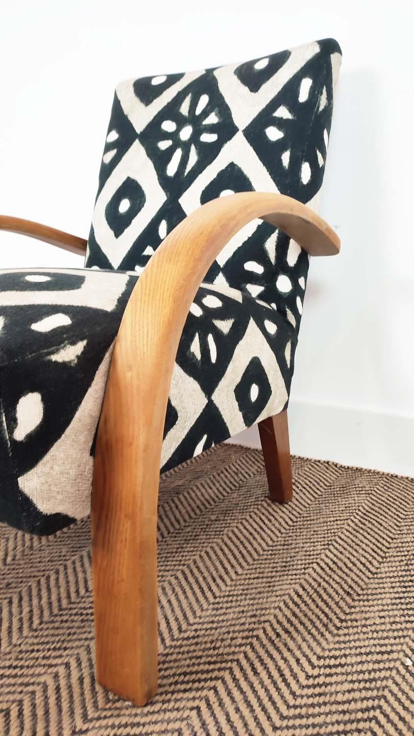 HALBALA ARMCHAIR, mid 20th century bentwood in black and white geometric material, 77cm H x 60cm W x - Image 9 of 10