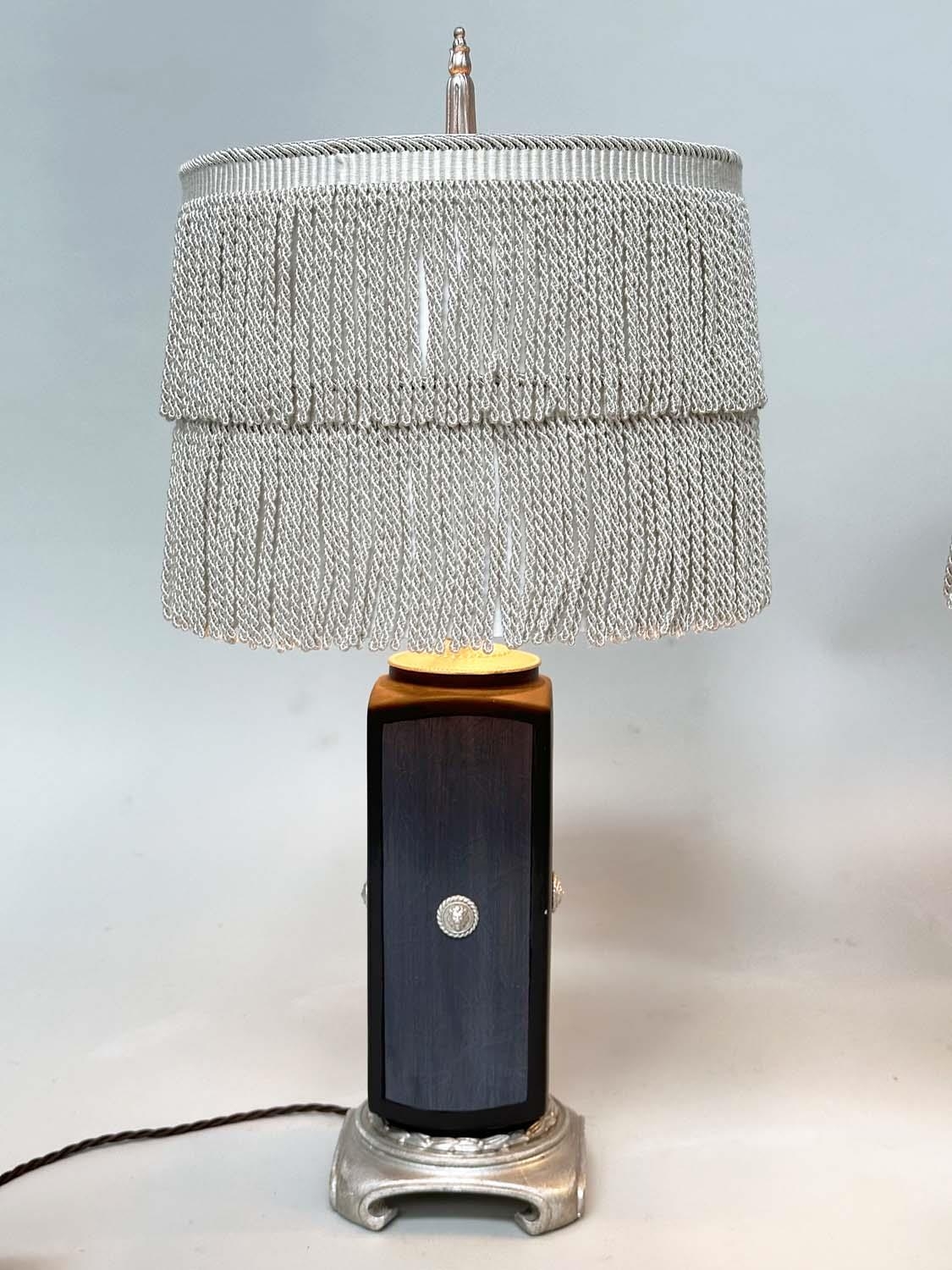 TABLE LAMPS, a pair, Versace style black with silvered lion mask and base detail with 'tassle' - Image 6 of 11