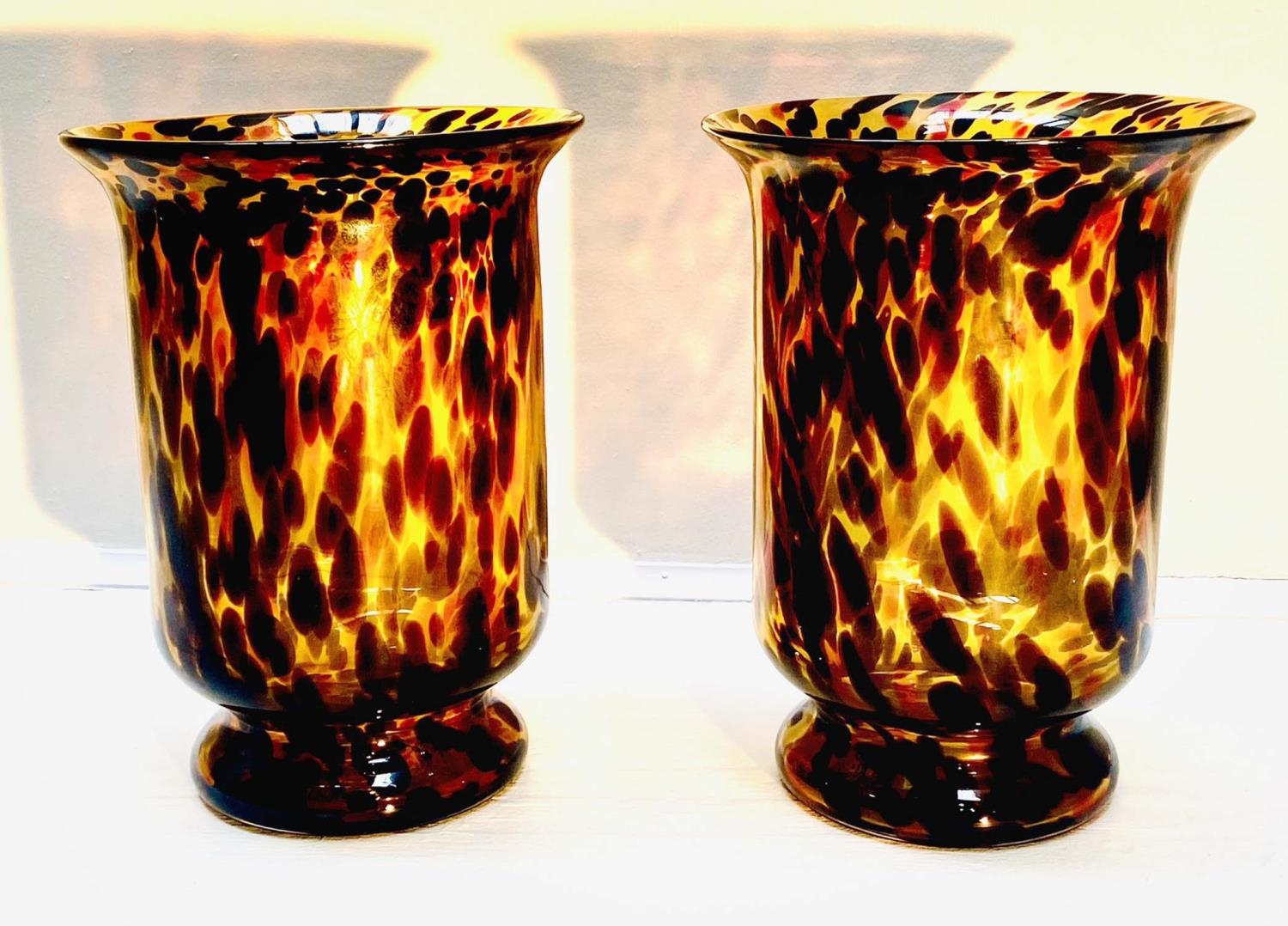 GLASS VASES, a pair, Murano style tortoiseshell glass, 30cm H x 22cm x 22cm. (2)