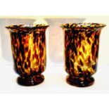 GLASS VASES, a pair, Murano style tortoiseshell glass, 30cm H x 22cm x 22cm. (2)