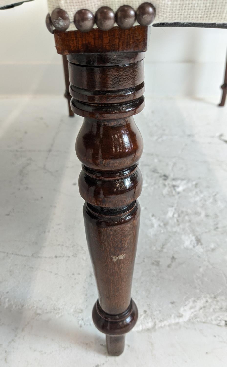 STOOLS, a pair, part Victorian mahogany with rectangular white upholstery, 46cm H x 101cm W x 45cm - Image 8 of 12