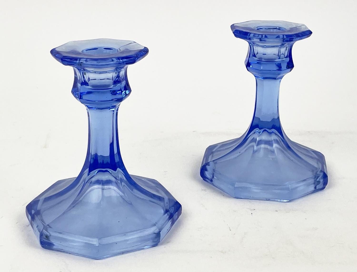 QUANTITY OF BLUE URANIUM GLASS, comprising four pairs of candlesticks, two pairs of icecream - Image 11 of 12