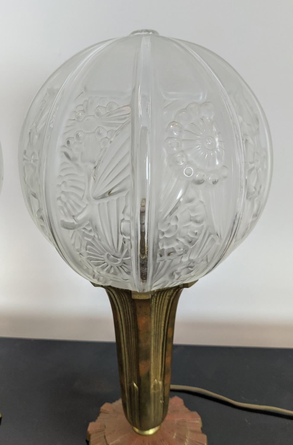 TABLE LAMPS, a pair, Art Deco, with frosted glass orbs and gilt metal bases, each 40cm H. (2) - Image 8 of 16