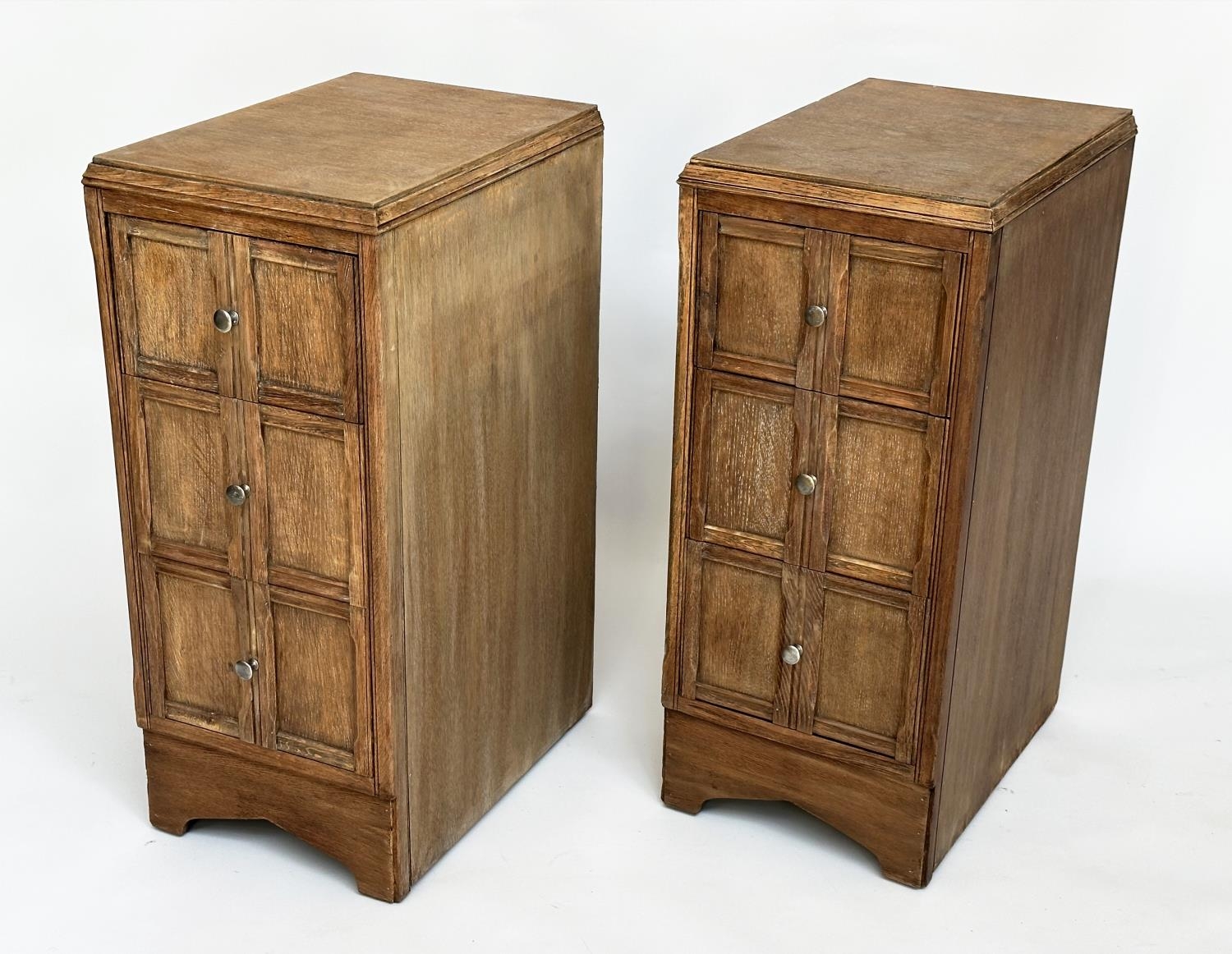 ART DECO BEDSIDE CHESTS, a pair, Heals style limed oak, each with three drawers, 78cm H x 50cm D x - Image 3 of 10