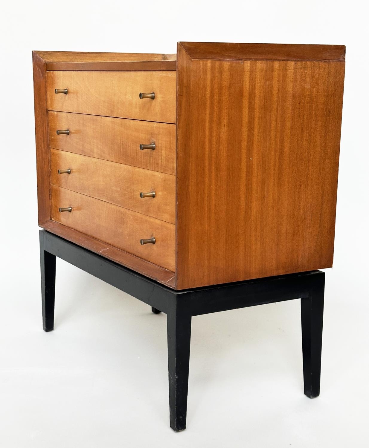 CHEST, 1970s maple with four long drawers ¾ gallery and ebonised supports, 77cm W x 77cm H x 41cm D. - Image 5 of 7