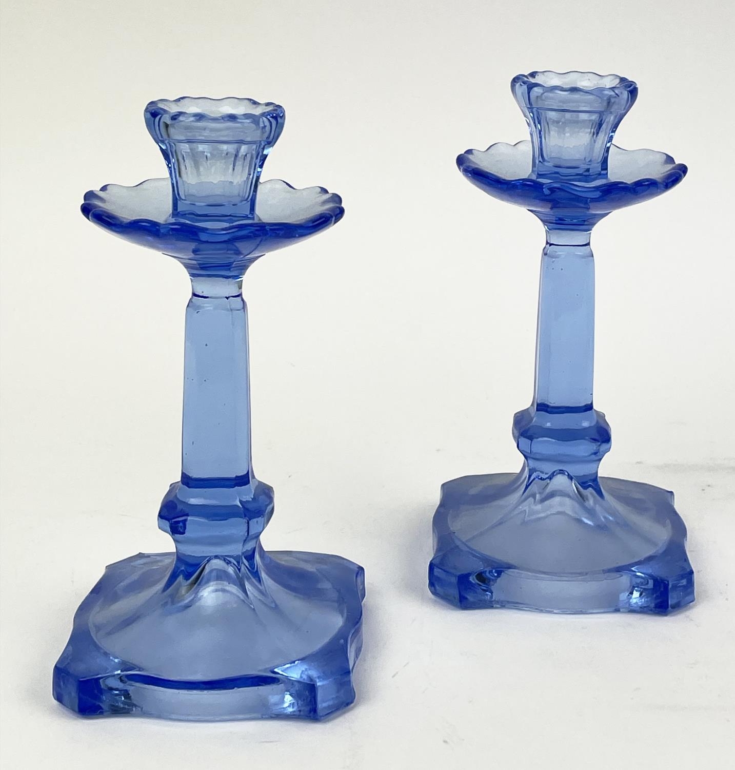 QUANTITY OF BLUE URANIUM GLASS, comprising four pairs of candlesticks, two pairs of icecream - Image 12 of 12