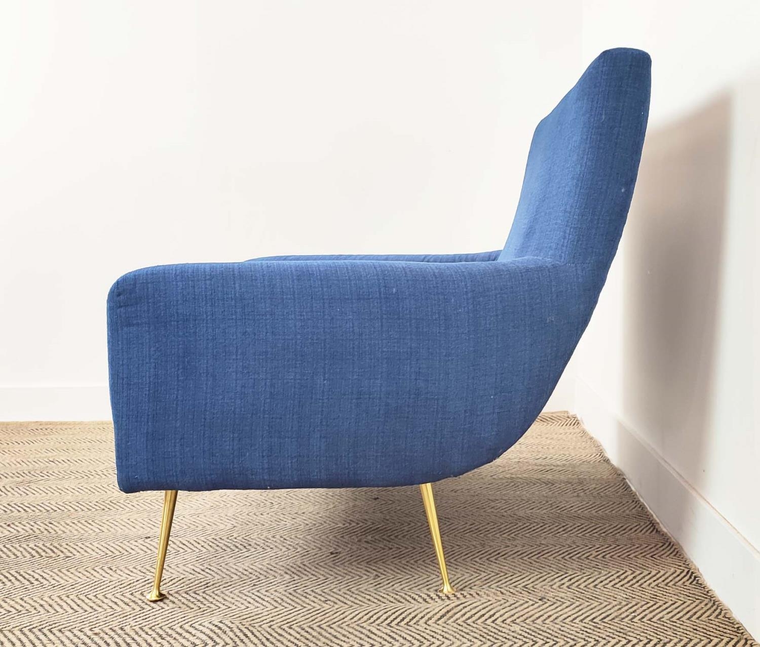 ARMCHAIR, blue chenille with brass legs, 85cm H x 97cm x 80cm. - Image 9 of 10