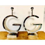 TABLE LAMPS, pair, each in the form a G, 56cm H x 35cm W x 18cm D (2)