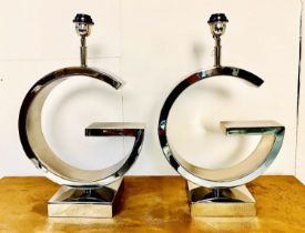 TABLE LAMPS, pair, each in the form a G, 56cm H x 35cm W x 18cm D (2)