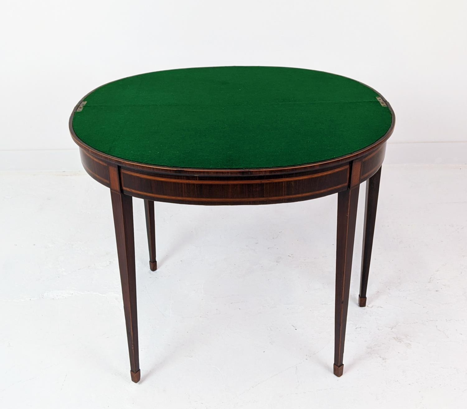 DEMI LUNE CARD TABLE, George III rosewood and satinwood, circa 1800 with green baize top, 75cm H x - Image 7 of 10