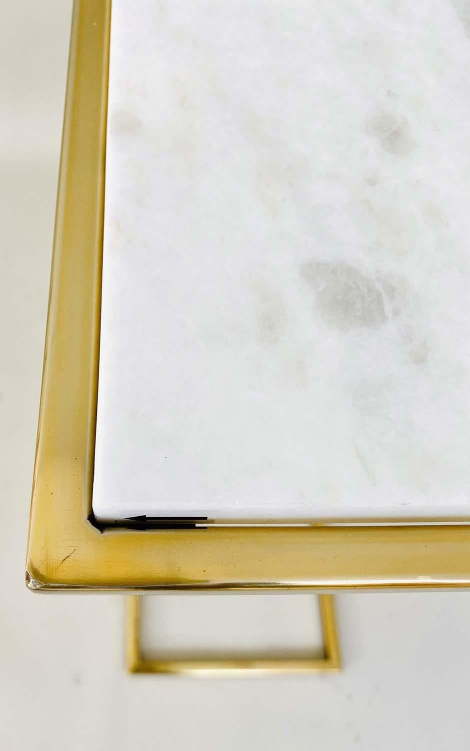 SIDE TABLES, a pair, gilt metal, white marble tops, 60cm x 46cm x 22cm. (2) - Bild 6 aus 6