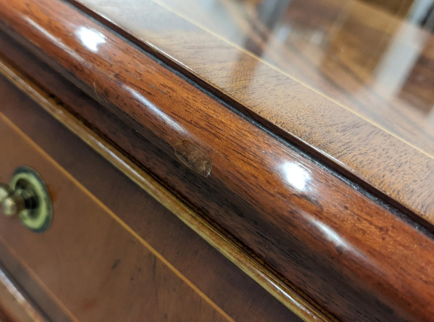 CHEST, Georgian style mahogany and line inlaid with nine drawers, 78cm H x 156cm x 46cm. - Image 19 of 22