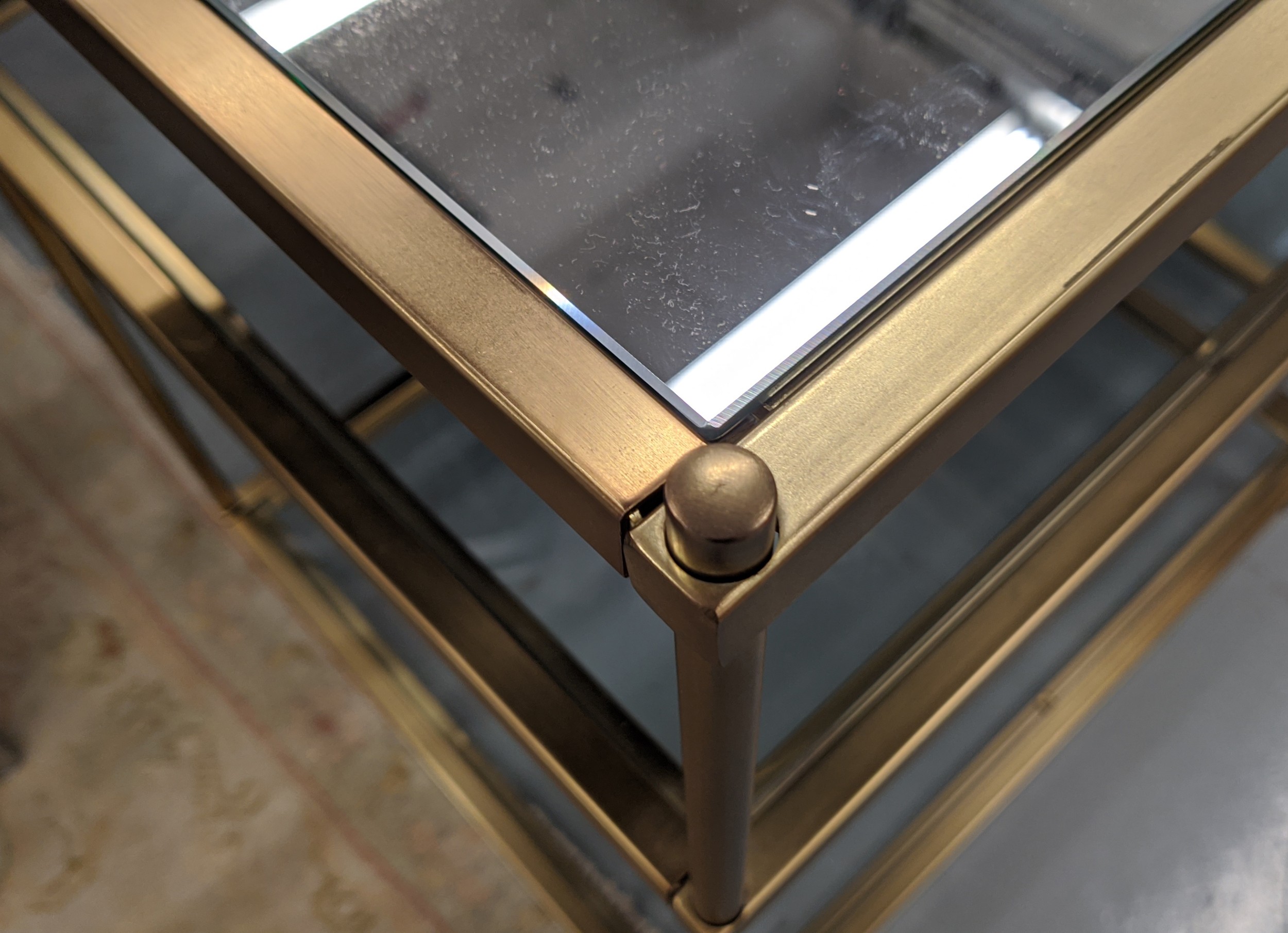 SIDE TABLES, a pair, gilt metal, two glass under tiers and mirrored top to each, 55.5cm x 45.5cm x - Bild 3 aus 3